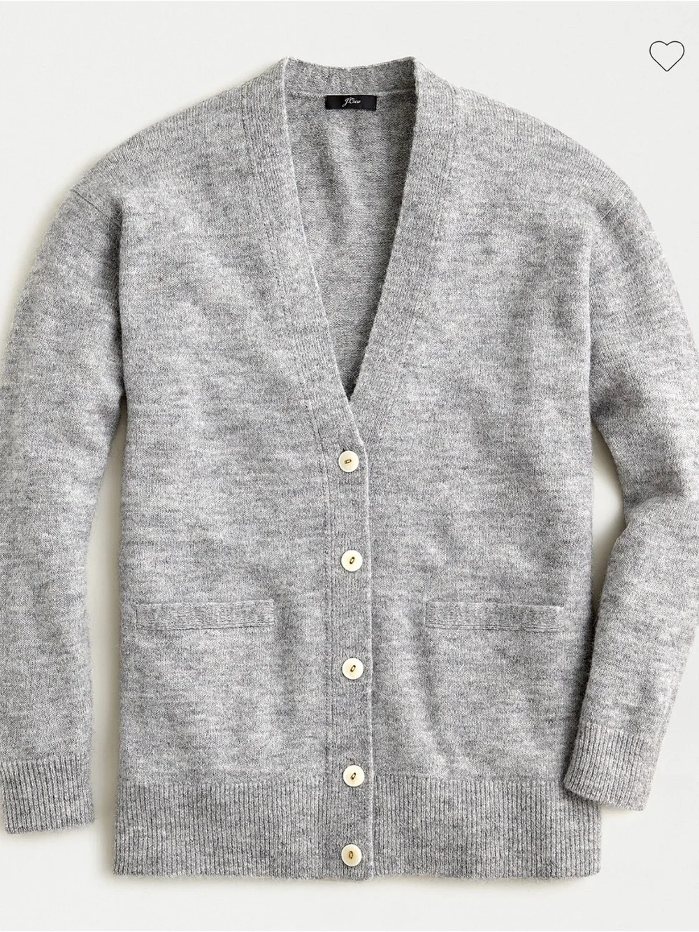 J. Crew Heather Gray V-Neck Button-Front Cardigan made with Alpaca and Merino